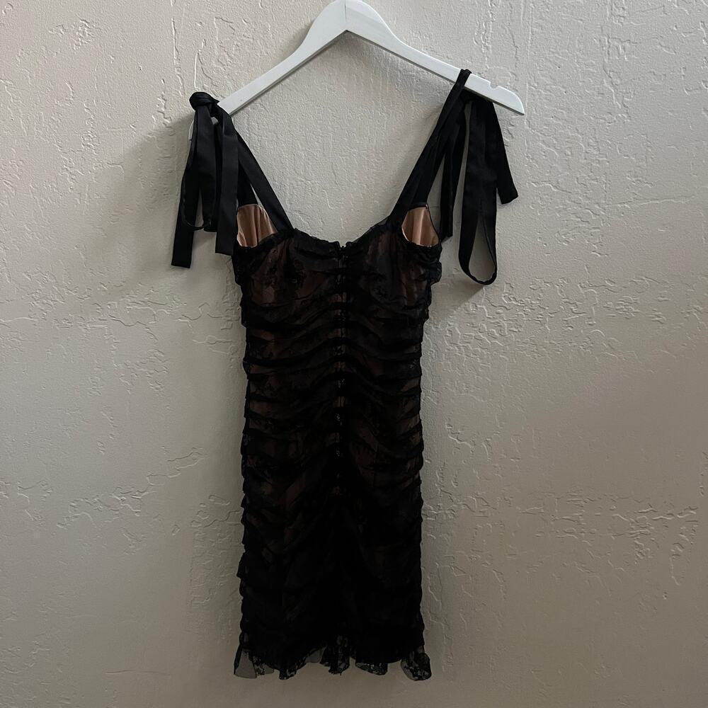 EUC $225 For Love & Lemons Black Lace Tie Sleeve Dolly Mini Dress - Picture 9 of 11